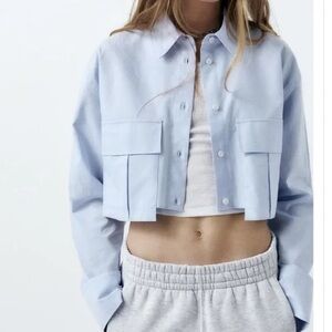 Zara Blue Long Sleeve Cropped Button Up